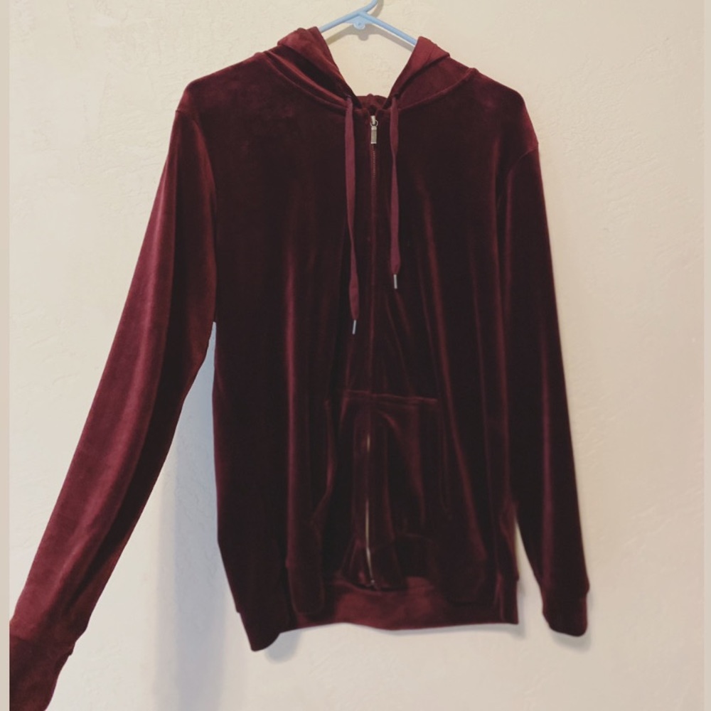 Velvet Maroon Hooded Zip Up